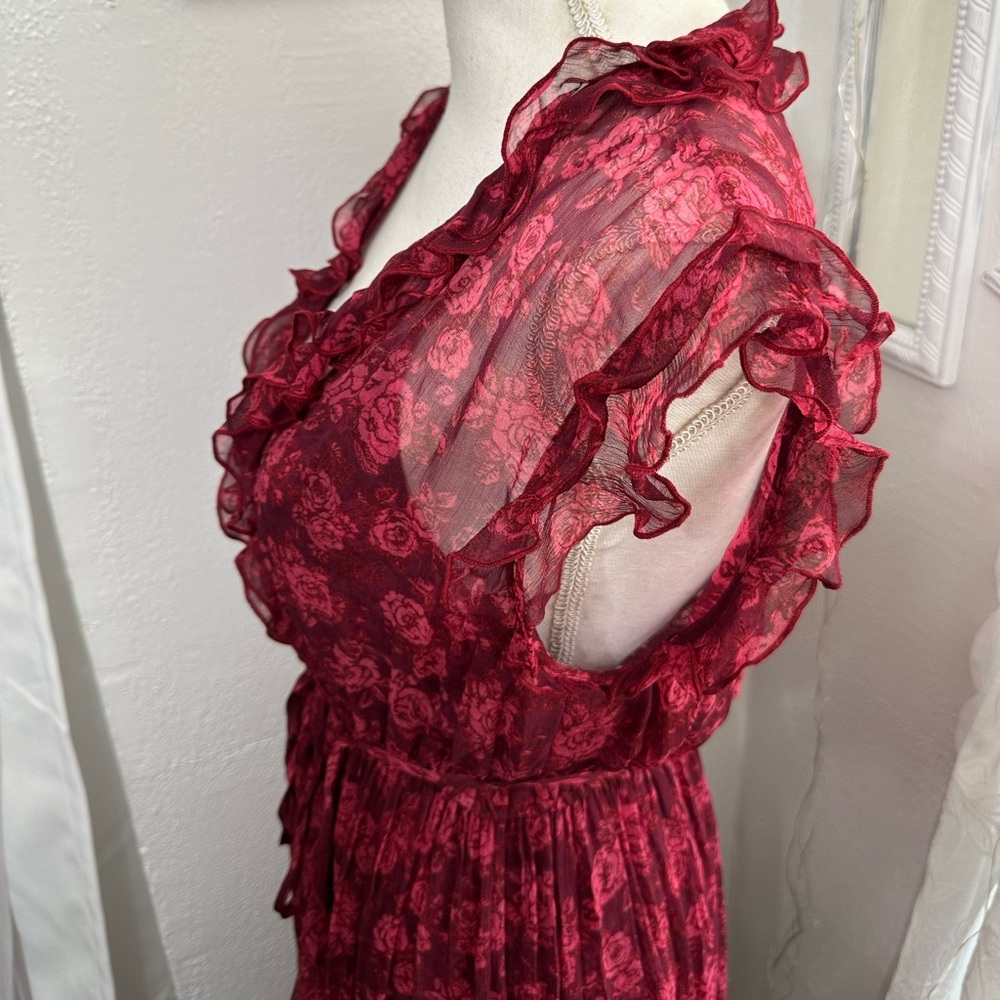 RARE ✨ Sundance red Blooms Dress Rose Garden Party dress size Petite Small - Picture 5 of 16